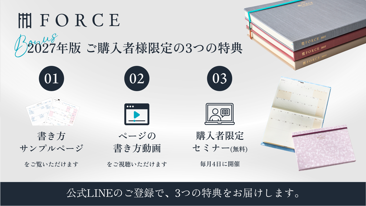 2027年版ご購入者様限定の3つの特典｜書き方サンプルページ・ページの書き方動画・購入者限定セミナー